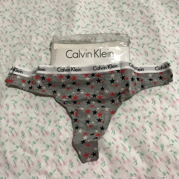 NEW Calvin Klein Carousel Logo XL Cotton Stars Red Blue Grey White Thong Panty - Picture 1 of 5
